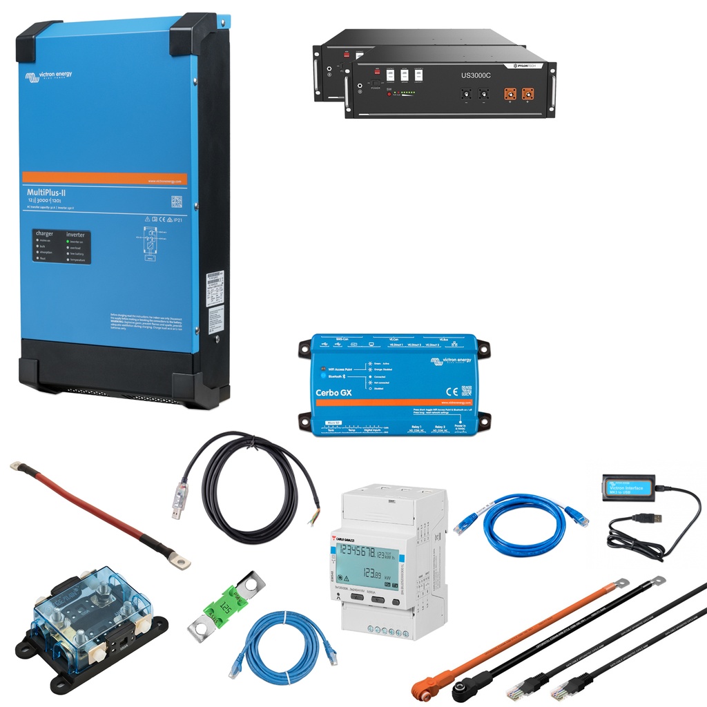 Solarspeicher Heimspeicher-System als Victron ESS 7 kWh 2x US3000C 3 kVA (1 Phase) mit Cerbo GX 1 freier DC Anschluss