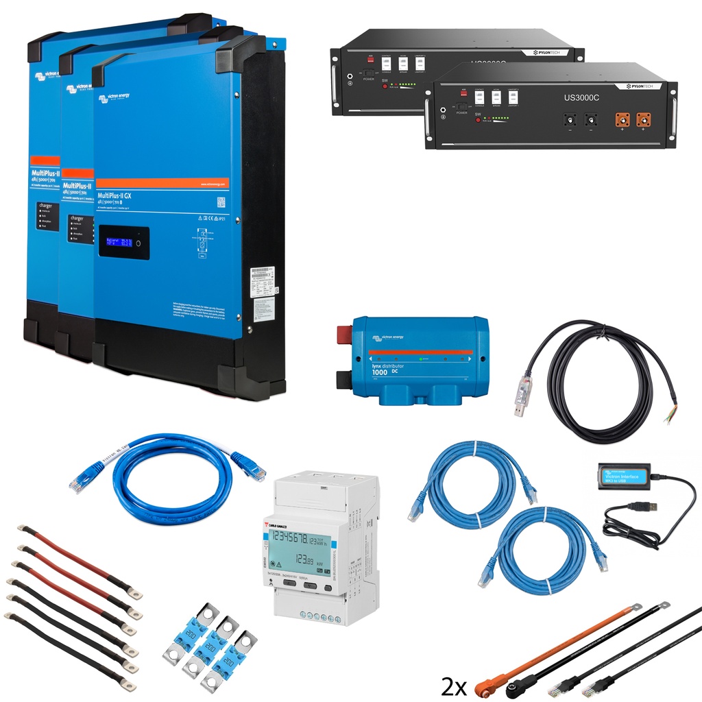 Solarspeicher Heimspeicher-System als Victron ESS 7 kWh 2x US3000C 15 kVA (3 Phasen m. 5 kVA) mit integriertem GX 1 freier DC Anschluss