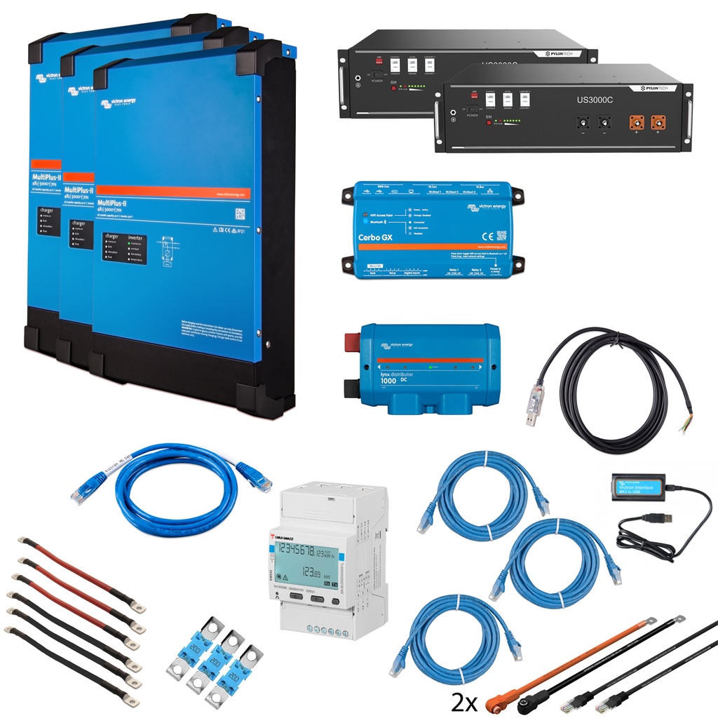 Solarspeicher Heimspeicher-System als Victron ESS 7 kWh 2x US3000C 15 kVA (3 Phasen m. 5 kVA) mit Cerbo GX 1 freier DC Anschluss