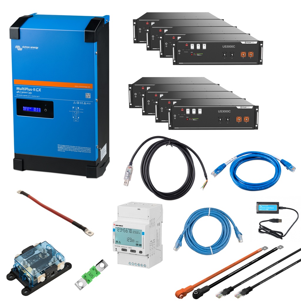 Solarspeicher Heimspeicher-System als Victron ESS 28 kWh 8x US3000C 3 kVA (1 Phase) mit integriertem GX 1 freier DC Anschluss