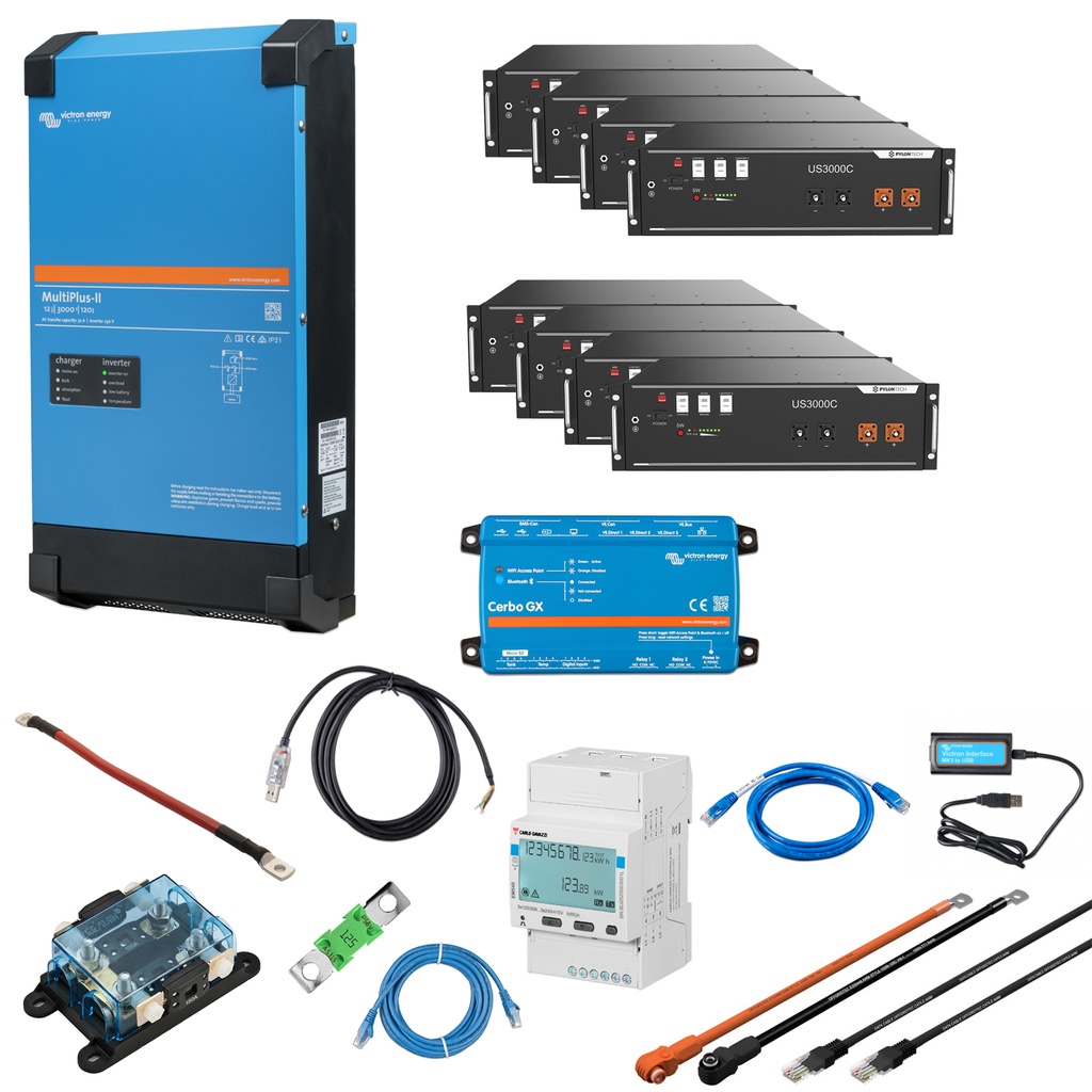 Solarspeicher Heimspeicher-System als Victron ESS 28 kWh 8x US3000C 3 kVA (1 Phase) mit Cerbo GX 1 freier DC Anschluss