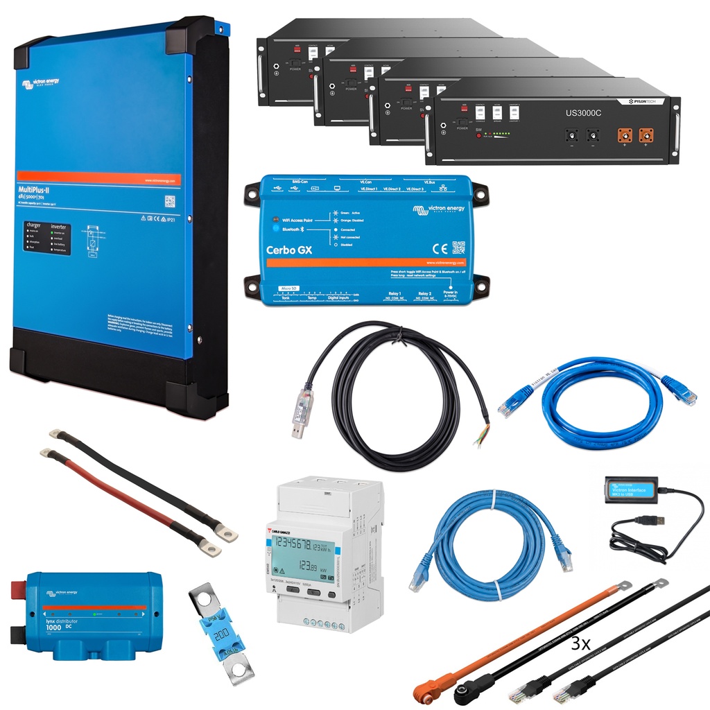 Solarspeicher Heimspeicher-System als Victron ESS 14 kWh 4x US3000C 5 kVA (1 Phase) mit Cerbo GX 1 freier DC Anschluss