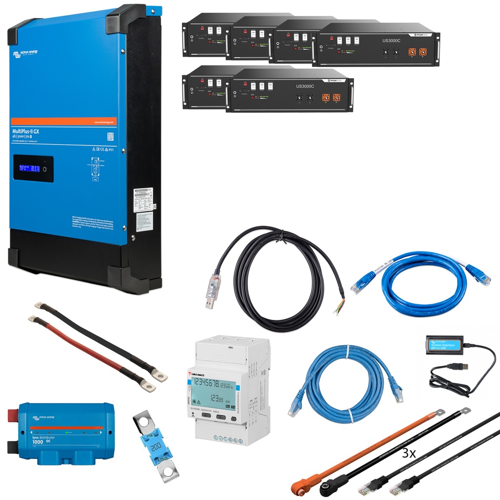 Solarspeicher Heimspeicher-System als Victron ESS 21 kWh 6x US3000C 5 kVA (1 Phase) mit integriertem GX 1 freier DC Anschluss