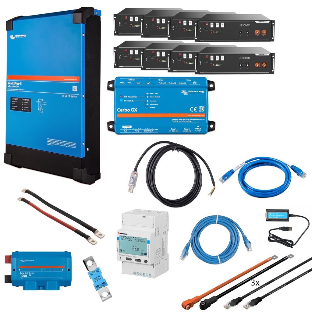 Solarspeicher Heimspeicher-System als Victron ESS 28 kWh 8x US3000C 5 kVA (1 Phase) mit Cerbo GX 1 freier DC Anschluss