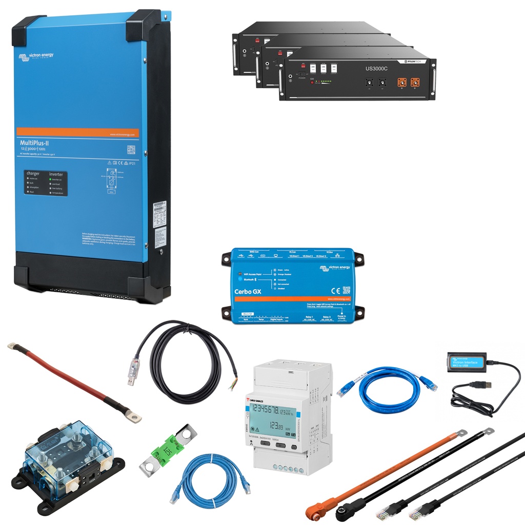 Solarspeicher Heimspeicher-System als Victron ESS 10,5 kWh 3x US3000C 3 kVA (1 Phase) mit Cerbo GX 1 freier DC Anschluss