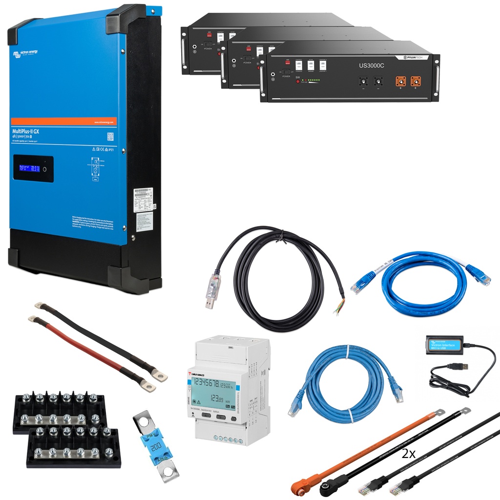 Solarspeicher Heimspeicher-System als Victron ESS 10,5 kWh 3x US3000C 5 kVA (1 Phase) mit integriertem GX 1 freier DC Anschluss