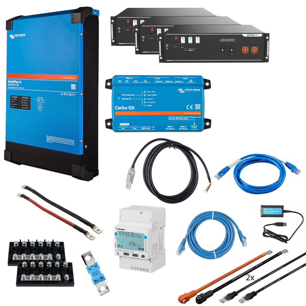 Solarspeicher Heimspeicher-System als Victron ESS 10,5 kWh 3x US3000C 5 kVA (1 Phase) mit Cerbo GX 1 freier DC Anschluss