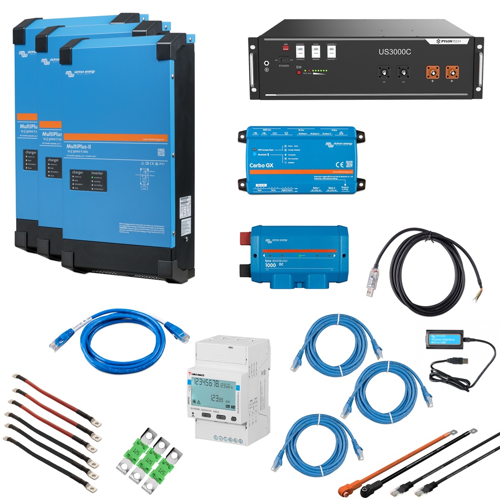 Solarspeicher Heimspeicher-System als Victron ESS 3,5 kWh 1x US3000C 9 kVA (3 Phasen m. 3 kVA) mit Cerbo GX 1 freier DC Anschluss