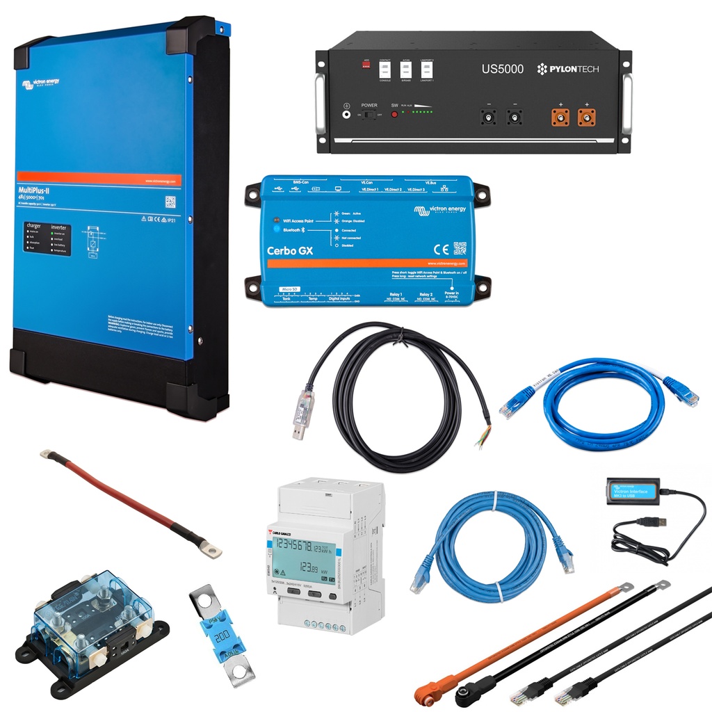 Solarspeicher Heimspeicher-System als Victron ESS mit Akku 4,8kWh Pylontech US5000 5 kVA (1 Phase) mit Cerbo GX 1 freier DC Anschluss