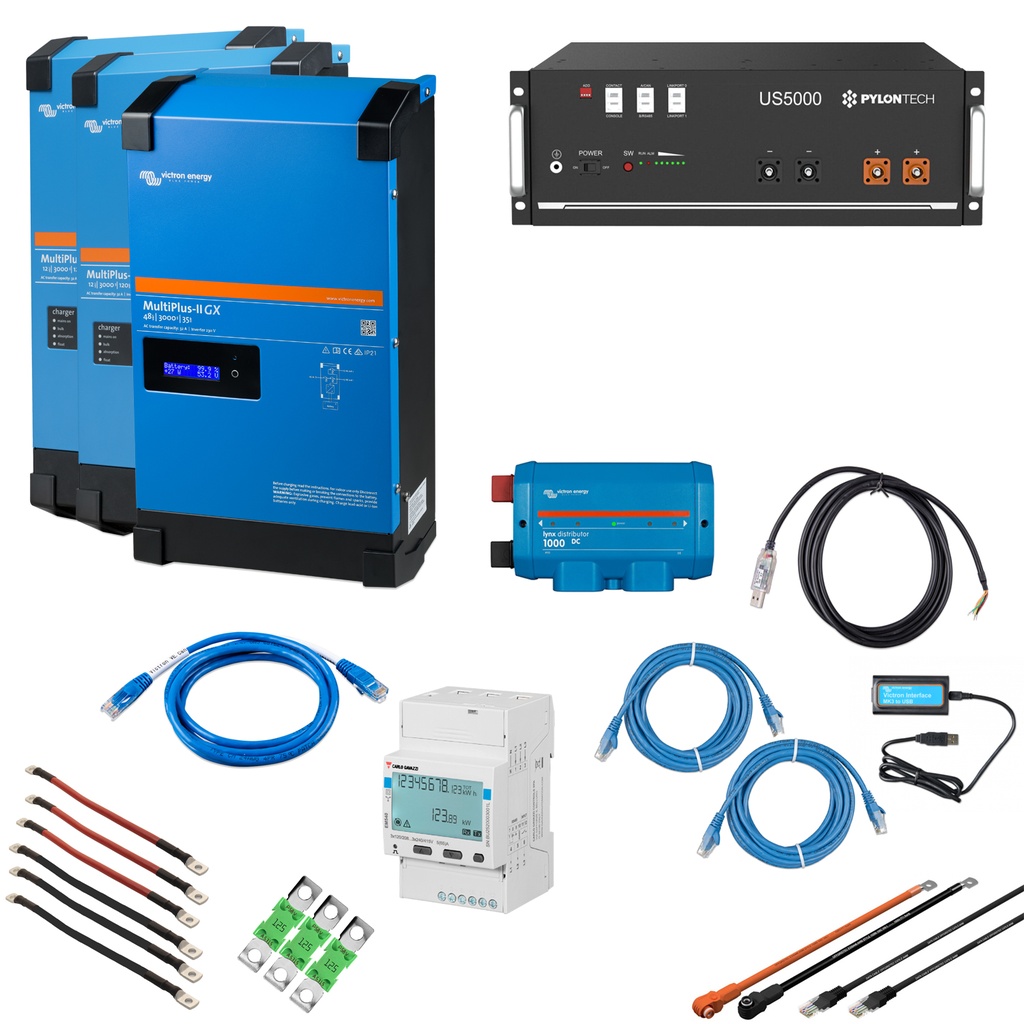 Solarspeicher Heimspeicher-System als Victron ESS 4,8 kWh 1x US5000C 9 kVA (3 Phasen m. 3 kVA) mit integriertem Cerbo GX 1 freier DC Anschluss