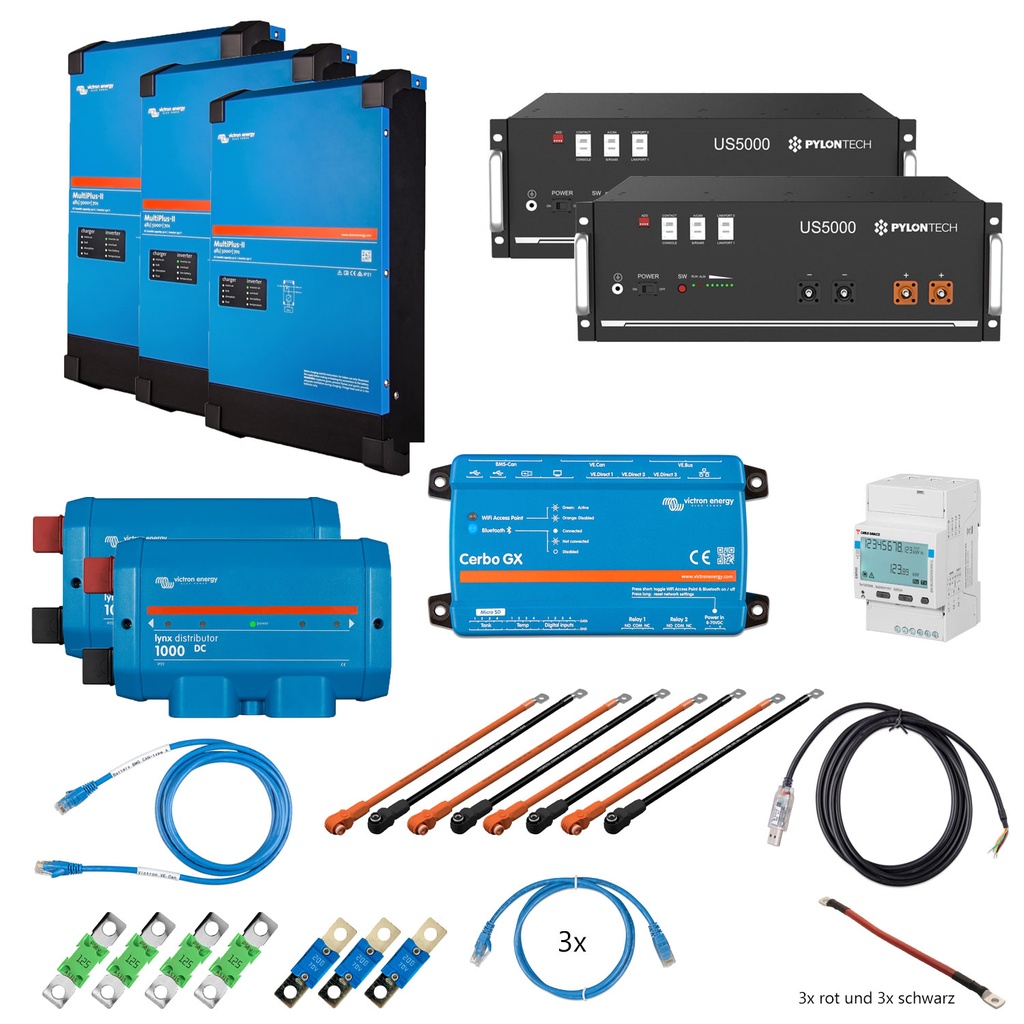 Solarspeicher Heimspeicher-System als Victron ESS 9,6 kWh 2x US5000 15 kVA (3 Phasen m. 5 kVA) mit Cerbo GX 1 freier DC Anschluss