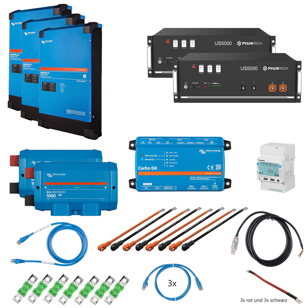 Solarspeicher Heimspeicher-System als Victron ESS 9,6 kWh 2x US5000 9 kVA (3 Phasen m. 3 kVA) mit Cerbo GX 1 freier DC Anschluss