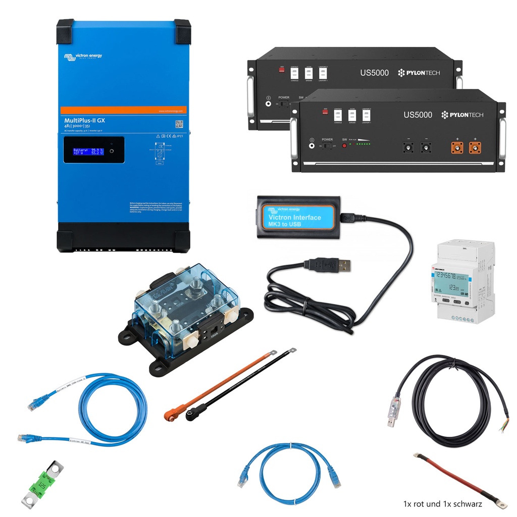 Solarspeicher Heimspeicher-System als Victron ESS 9,6 kWh 2x US5000 3 kVA (1 Phase) mit integriertem GX 1 freier DC Anschluss