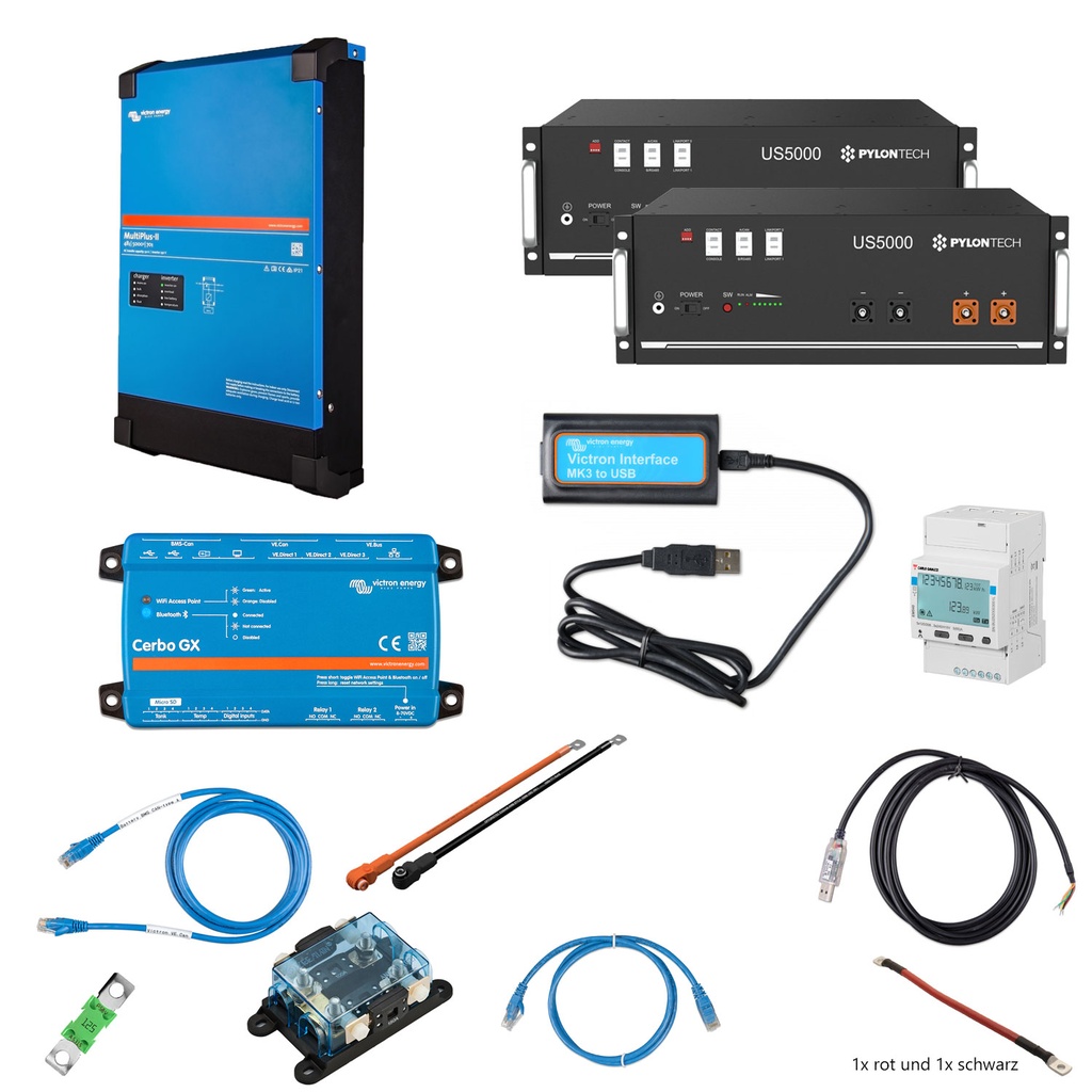 Solarspeicher Heimspeicher-System als Victron ESS 9,6 kWh 2x US5000 3 kVA (1 Phase) mit Cerbo GX MK2 1 freier DC Anschluss