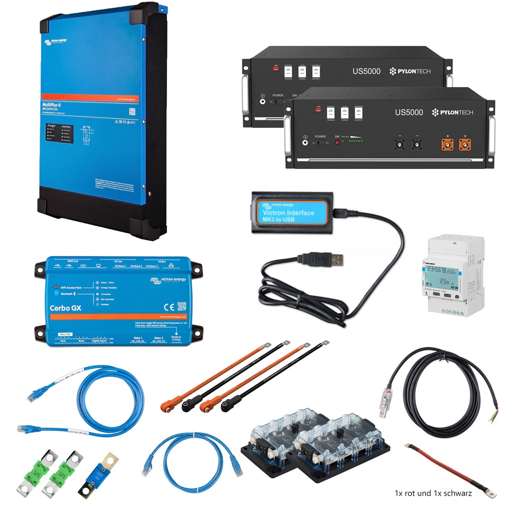 Solarspeicher Heimspeicher-System als Victron ESS 9,6 kWh 2x US5000C 5 kVA (1 Phase) mit Cerbo GX MK2 1 freier DC Anschl.