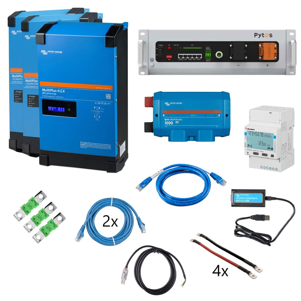 Solarspeicher Heimspeicher-System als Victron ESS 5,12 kWh 1x Pytes V5 9 kVA (3 Phasen m. 3 kVA) mit integriertem Cerbo GX 1 freier DC Anschluss