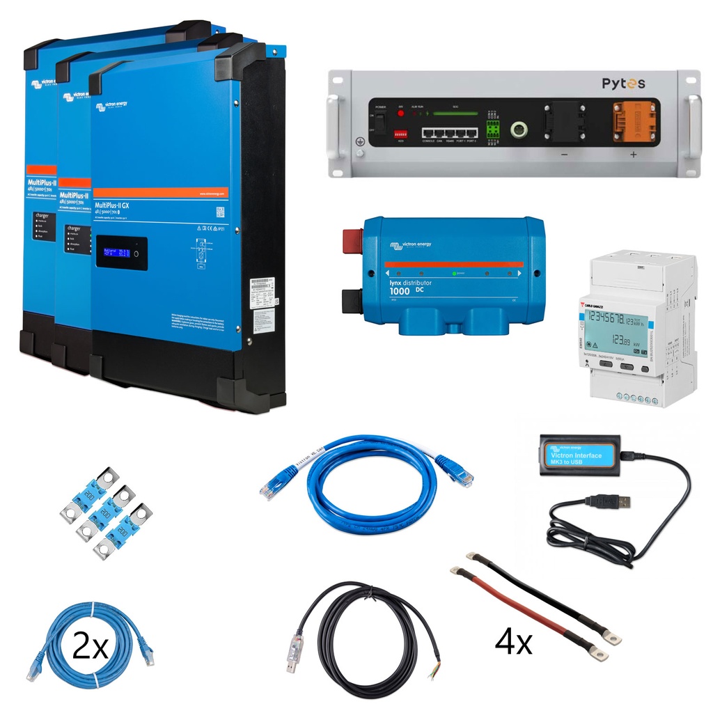 Solarspeicher Heimspeicher-System als Victron ESS 5,12 kWh 1x Pytes V5 15 kVA (3 Phasen m. 5 kVA) mit integriertem Cerbo GX 1 freier DC Anschluss