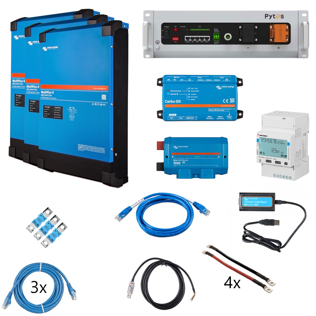 Solarspeicher Heimspeicher-System als Victron ESS 5,12 kWh 1x Pytes V5 15 kVA (3 Phasen m. 5 kVA) mit Cerbo GX 1 freier DC Anschluss