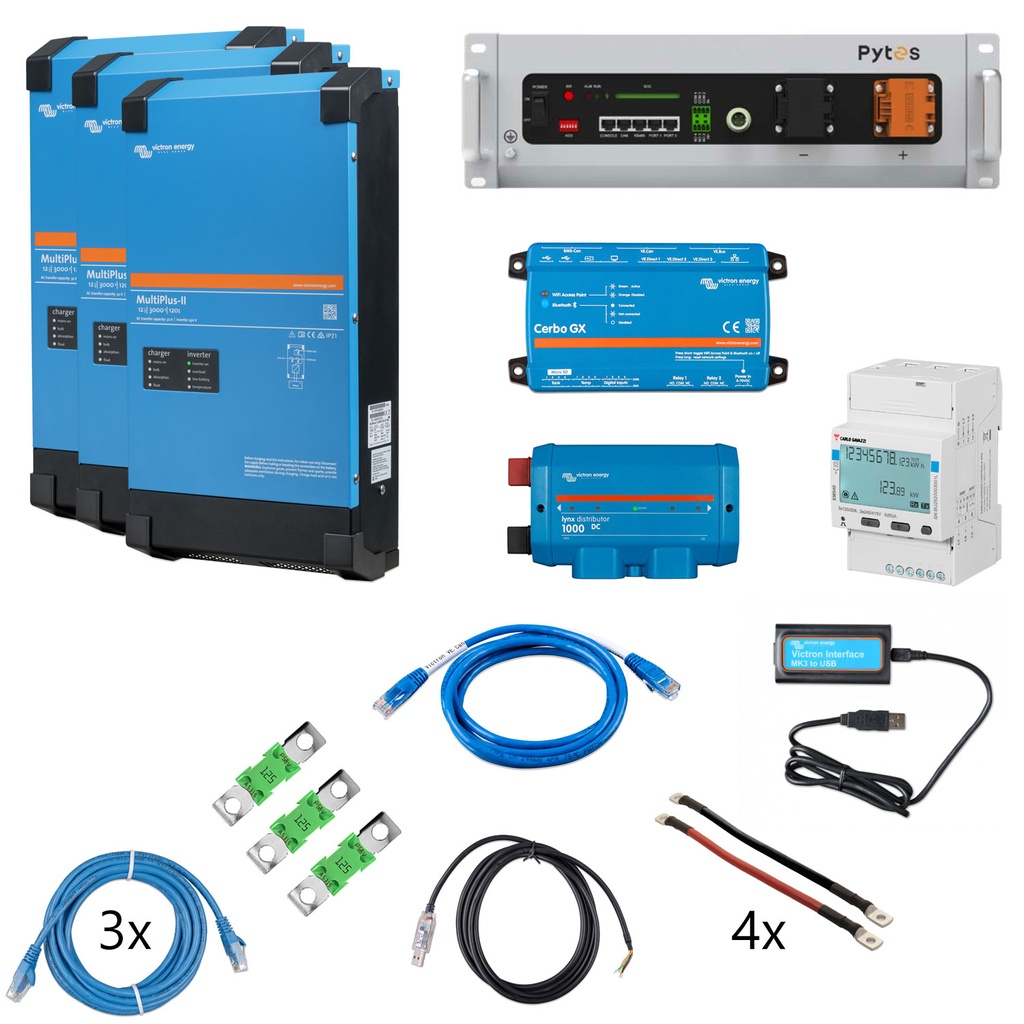 Solarspeicher Heimspeicher-System als Victron ESS 5,12 kWh 1x Pytes V5 9 kVA (3 Phasen m. 3 kVA) mit Cerbo GX 1 freier DC Anschluss