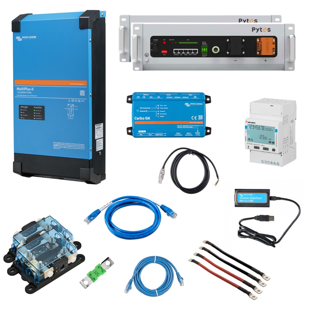 Solarspeicher Heimspeicher-System als Victron ESS 10,24 kWh 2x Pytes V5 3 kVA (1 Phase) mit Cerbo GX 1 freier DC Anschluss