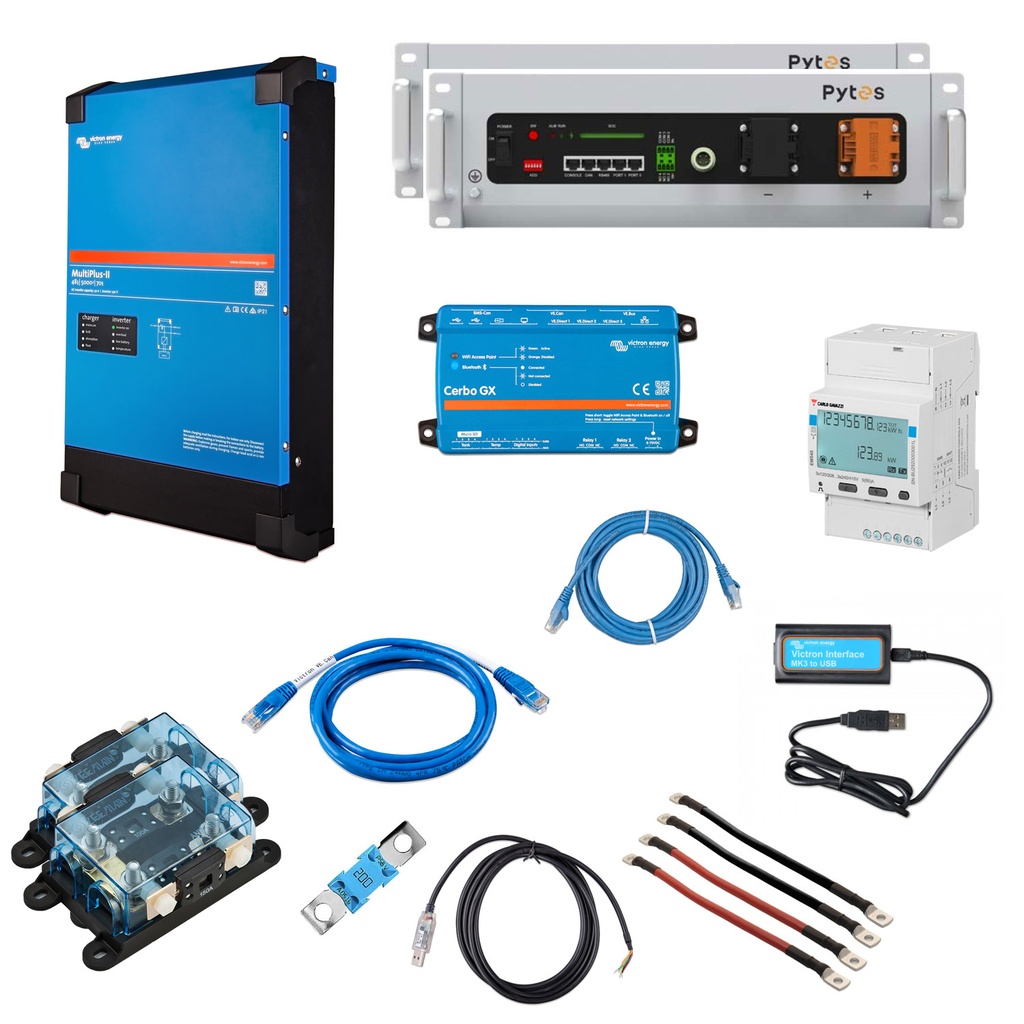 Solarspeicher Heimspeicher-System als Victron ESS mit 10,24 kWh 2x Pytes V5 -  5 kVA (1 Phase) mit Cerbo GX 1 freier DC Anschluss