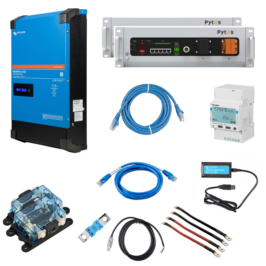 Solarspeicher Heimspeicher-System als Victron ESS 10,24 2x Pytes V5 5 kVA (1 Phase) mit integriertem GX 1 freier DC Anschluss