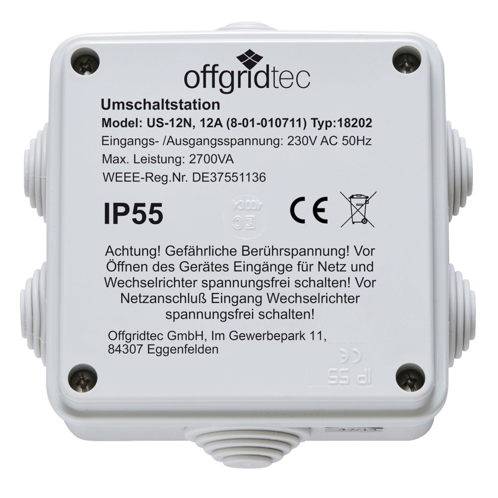 Umschaltstation für Netzvorrangschaltung USV Betrieb US230/12 12A 2700W 230VAC
