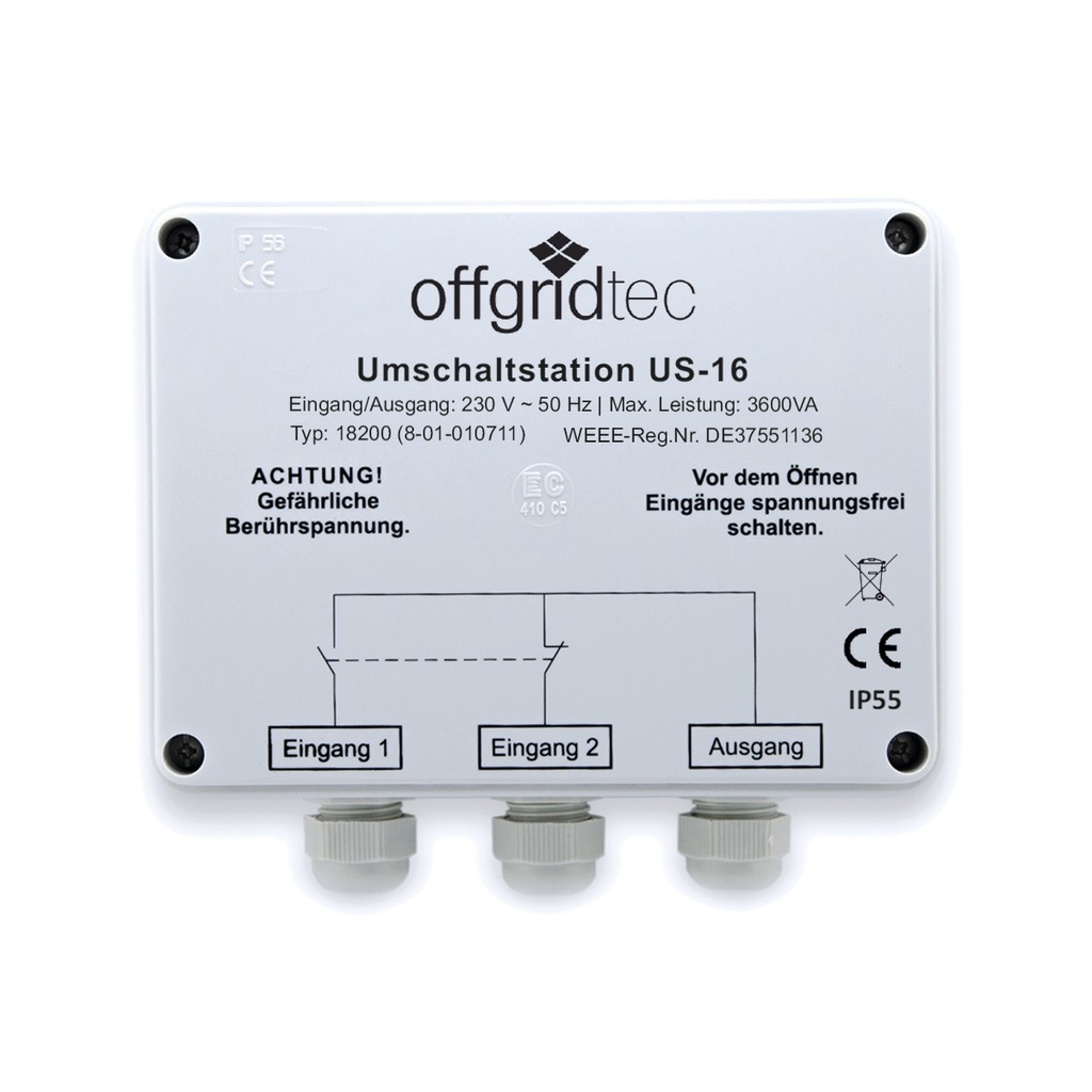 Umschaltstation für Netzvorrangschaltung USV Betrieb US230/16 16A 3600W 230VAC