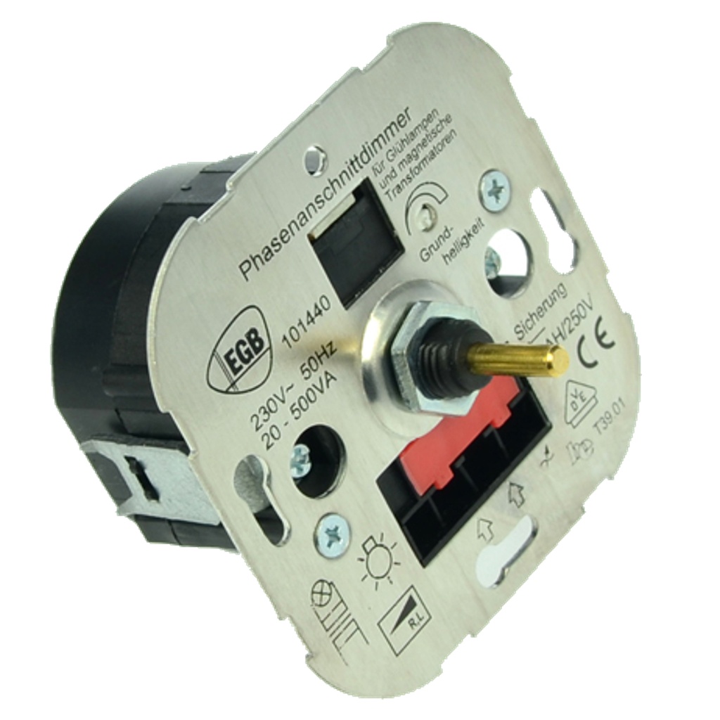 [DA_LED-DiHVNV] LED-Dimmer, Universaleinsatz, Eingang 220 V AC 50 Hz / Leistungsbereich ca. 10 bis 500 VA, Ausgangsspannung ca. 40 bis 215 V AC, für Hoch- und Niedervoltlampen (mit konventionellen / magnetischen Trafos), Druck-Wechselschalter, Metallachse 4 mm + Adapter